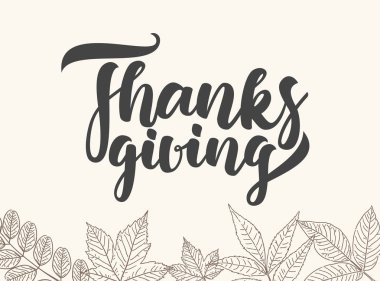 Bir Şükran günü zarif yazı elle çizilmiş sonbahar yaprakları ile el yazısı.