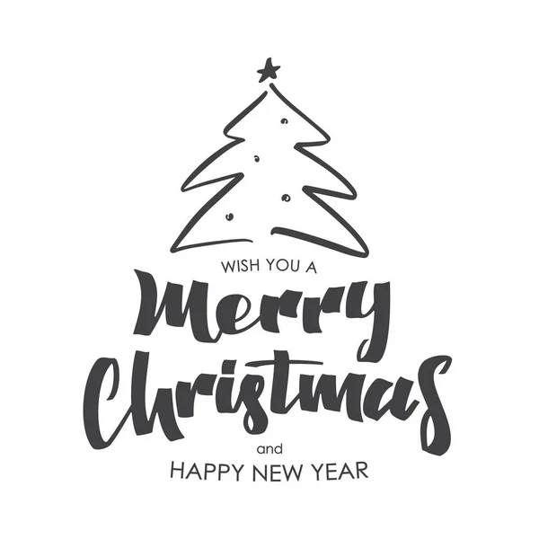 Composición de letras dibujadas a mano de Feliz Navidad y Feliz Año Nuevo sobre fondo blanco — Vector de stock
