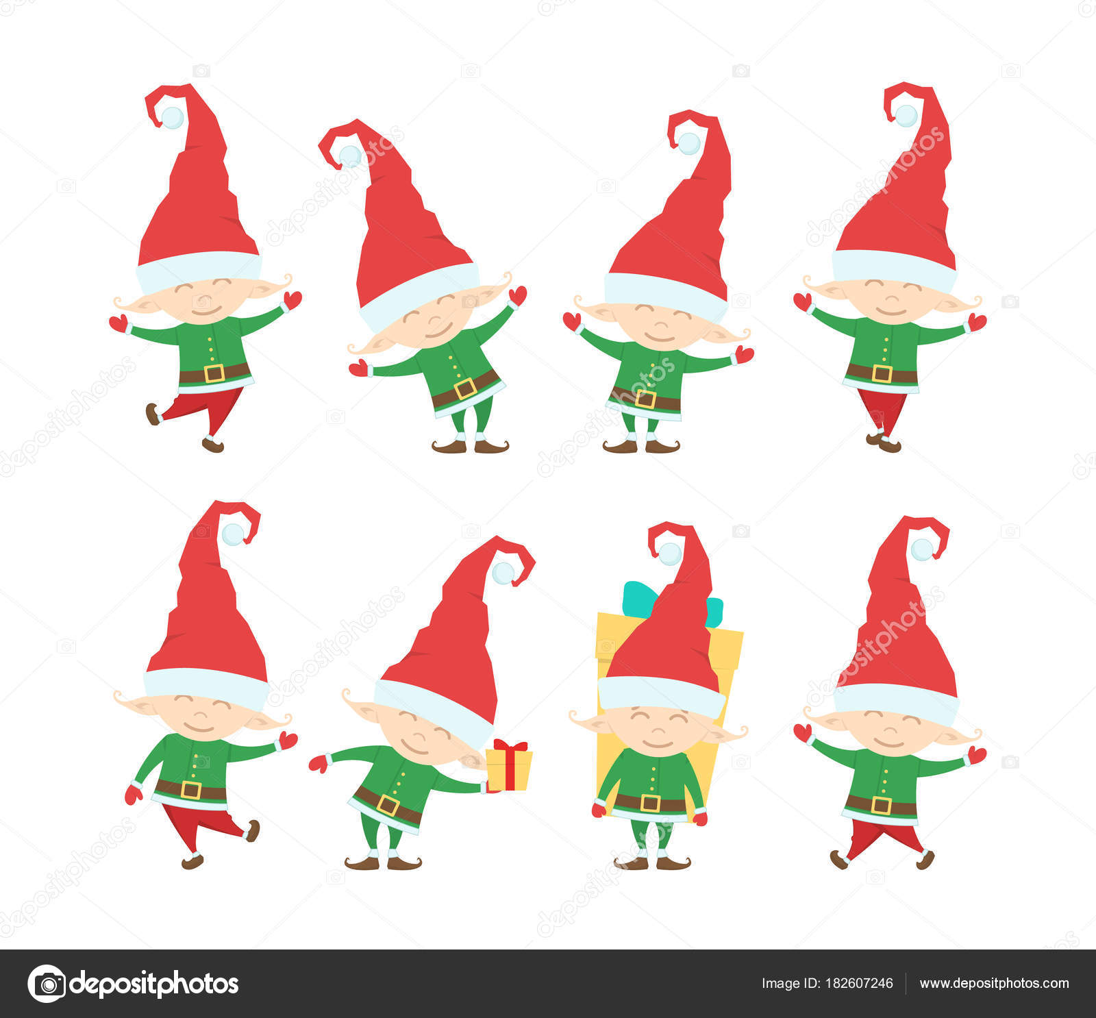 Set Of Funny Christmas Santa Claus Elf Cartoon Characters Isolated On White Background Stock Vector C Deniskrivoy Photo Gmail Com 182607246