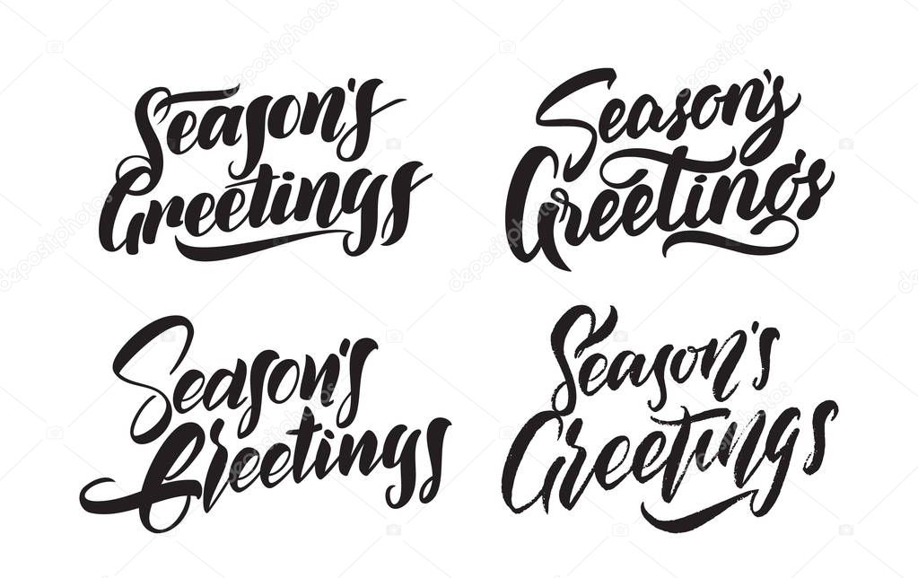 Set of Handwritten type lettering of Seasons Greetings. Typography design