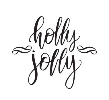 El yazısı fırça tipi Holly Jolly yazı izole beyaz arka plan üzerinde.