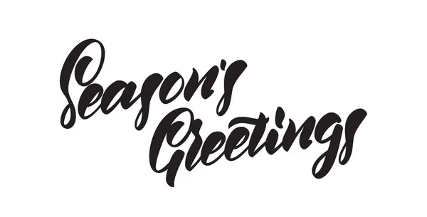 Handgeschreven moderne borstel belettering van Seasons Greetings geïsoleerd op witte achtergrond. — Stockvector