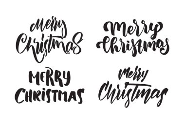 El ile yazılmış modern tip yazı Merry Christmas kümesi. Tipografi tasarımı için tebrik kartları