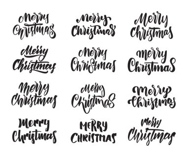 Merry Christmas büyük ayarla, elle çizilmiş modern tip yazı. Tipografi tasarım