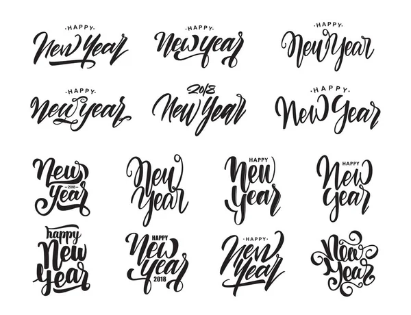 Big Set of Hand drawn modern type lettering of Happy New Year. Typography design — Stock Vector