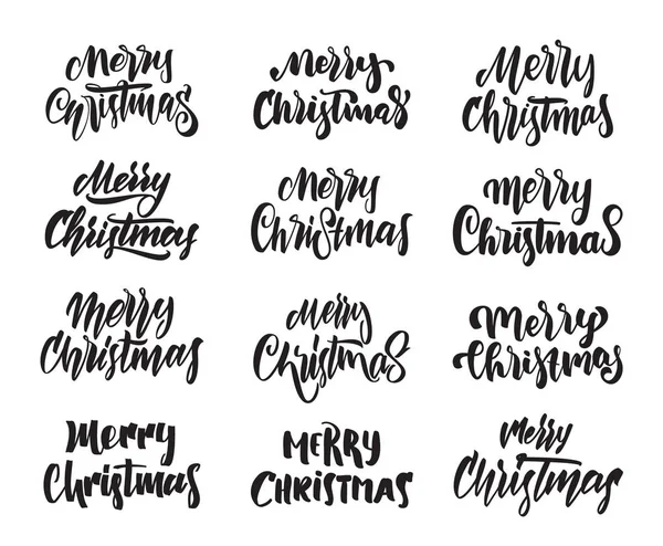 Velká sada ručně tažené moderní typ nápis Merry Christmas. Typografie design — Stockový vektor