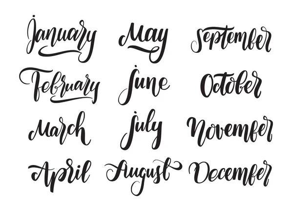 Vector handskriven typ bokstäver av alla månader på året för kalendern. Seasons banners. — Stock vektor