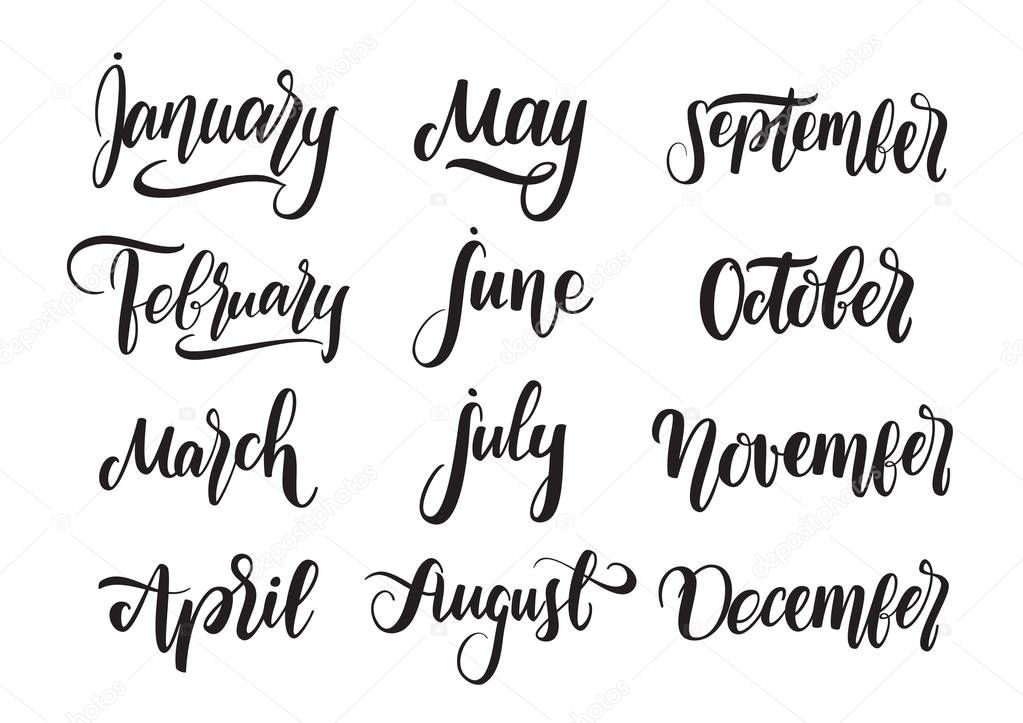 Vector handwritten type lettering of all months of the year for calendar. Seasons banners