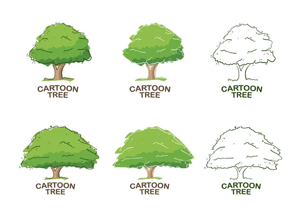 Ağaçları ile logo tasarımı için altı şablonları ayarlayın. Kroki. — Stok Vektör
