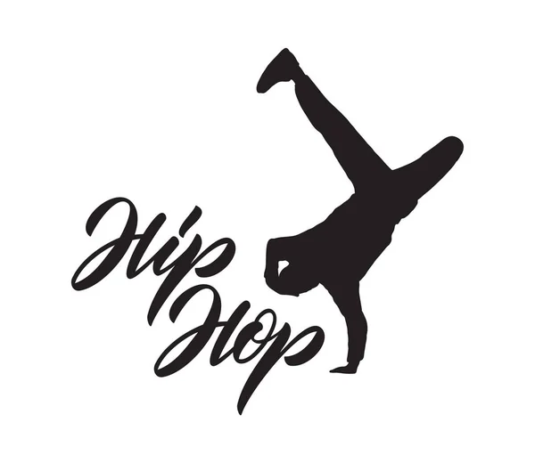 Vektör çizim: Hip Hop ve Break dansçı silueti yazı el yazısıyla yazılmış. Modern hat — Stok Vektör