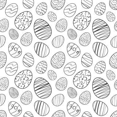 Vektör çizim: elle çizilmiş Paskalya yumurta Seamless modeli. Satır doodle tasarım kroki.