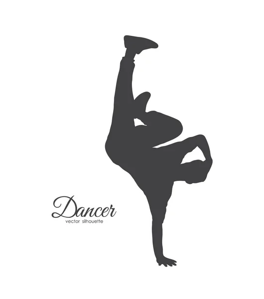 Silueta de bailarina de break. Joven bailando de Hip Hop sobre fondo blanco — Vector de stock