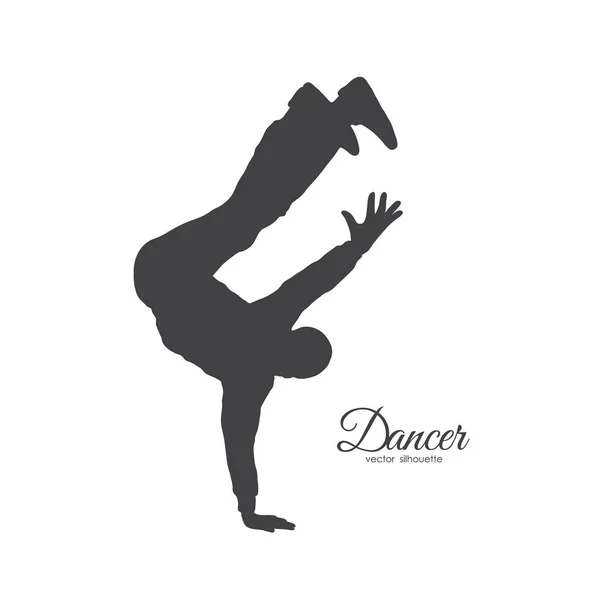 표현 브레이크 댄스의 실루엣입니다. 흰색 바탕에 힙합의 춤 남자 — 스톡 벡터