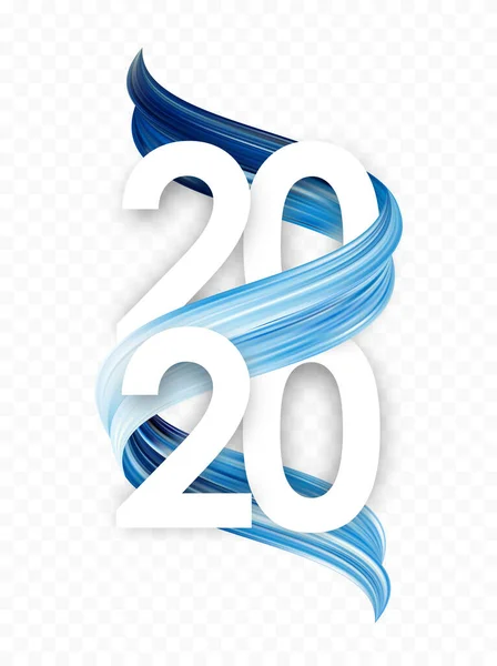 Feliz Ano Novo. Número de 2020 com forma de pincelada abstrata azul. Design moderno — Vetor de Stock