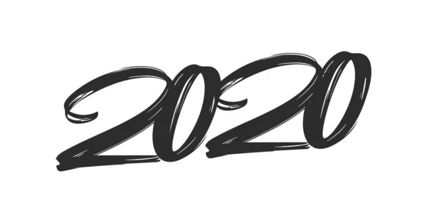 Ručně kreslené kartáčové písmo čísla2020. Šťastný Nový rok. Kaligrafie čar — Stockový vektor