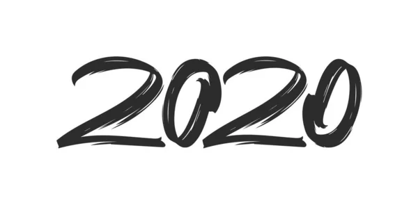 Letras de pincel manuscritas del número 2020. Feliz Año Nuevo. Caligrafía china — Vector de stock