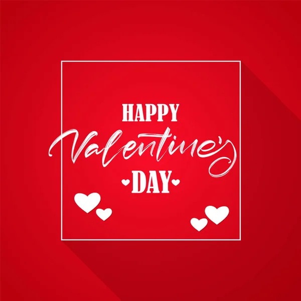 Handwritten modern brush textured lettering of Happy Valentines Day with hearts on red background. — Stock Vector