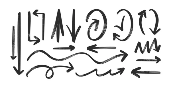 Ilustración vectorial: Flechas negras dibujadas a mano sobre fondo blanco . — Vector de stock