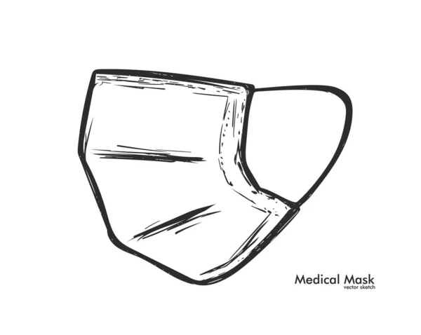 Ilustração Vetor Máscara Médica Desenhada Mão Isolada Sobre Fundo Branco —  Vetores de Stock