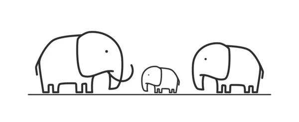 Cartoon lijn olifant familie op witte achtergrond. — Stockvector