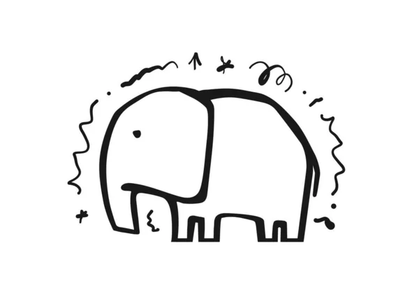 Handgetekende tekenfilm olifant. Ontwerp van de schetslijn. — Stockvector