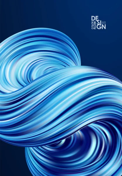 Poster mit abstrakter 3d blauer Farbe verdreht Strömungsform flüssiger Flüssigkeit. — Stockvektor