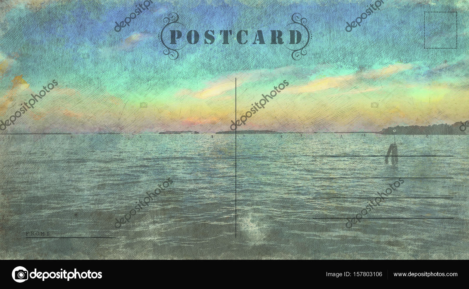 Italy postcard template. Ready to use italian landscape postal card