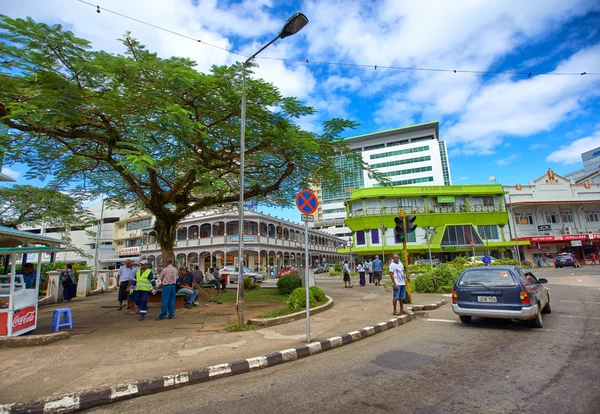 SUVA,FIJI-MAY 30,2012: The one of the central streets of the capital of Fiji — Stock Photo, Image