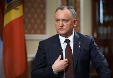 Kişinev, Moldova/Mart 11,2017: Başkan, Cumhuriyeti ile Moldova Igor Dodon Rus televizyon röportajı sırasında