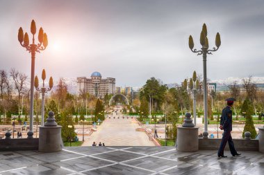 View on the central square of  Dushanbe, Tajikistan clipart