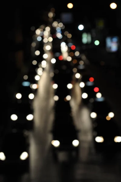 View Moving Cars Busy Street Nighttime — Stock Photo, Image