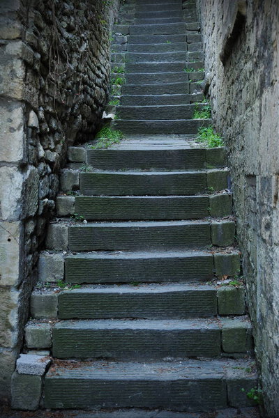 View of stairway, walls and green grass