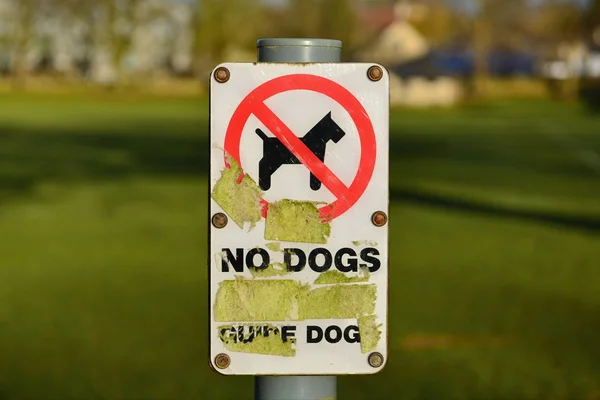 Sign stop guide dogs on the lawn