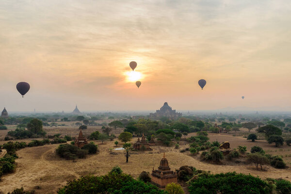  many hot air balloons above Bagan