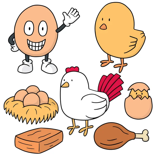 Vektor set ayam dan telur - Stok Vektor