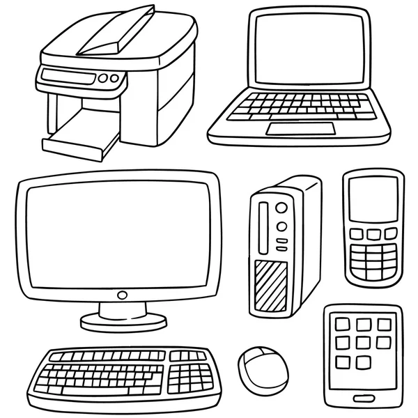 ベクトル コンピューターのセット、スマート デバイスおよびコンピューター付属品 — ストックベクタ