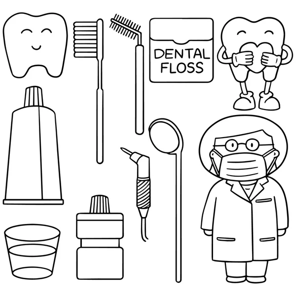 Vector set van tandarts en tooth care set — Stockvector