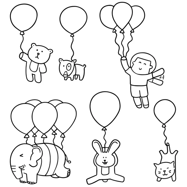 Vector conjunto de animales con globo — Archivo Imágenes Vectoriales