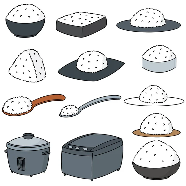 Conjunto de vectores de arroz y olla de arroz — Vector de stock