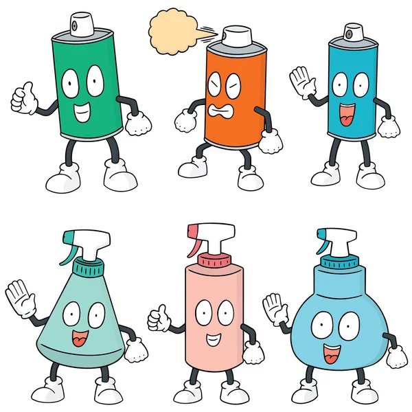 Conjunto de vetor de lata de pulverização e desenhos animados garrafa — Vetor de Stock