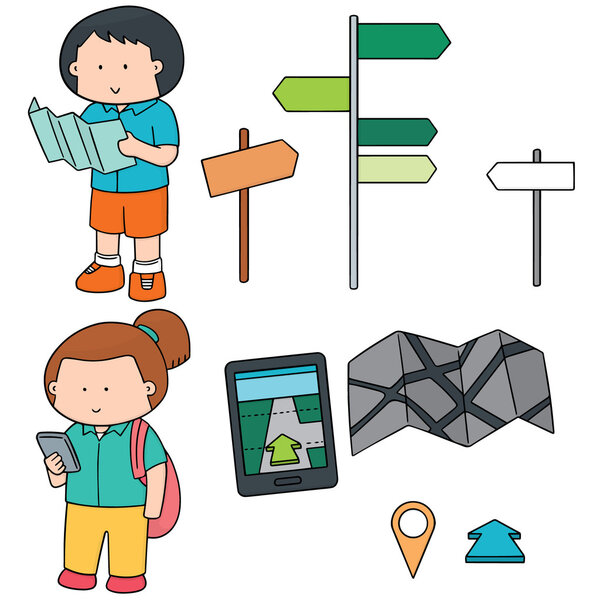 vector set of traveller and navigation equipment