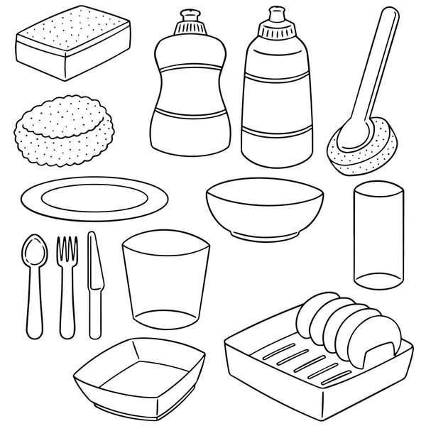 vector set of dish washing equipment