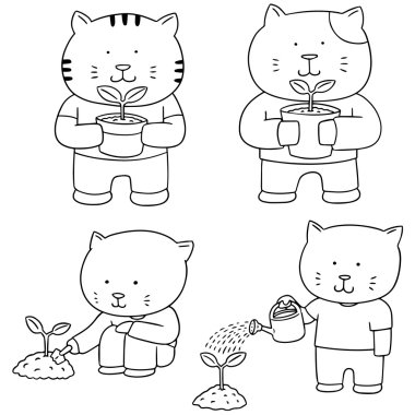ağaç dikme kedi vektör kümesi