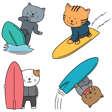 kedi sörf vektör kümesi