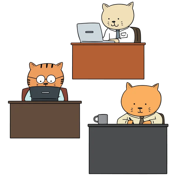 Vektorsatz der Katze Büroangestellte — Stockvektor