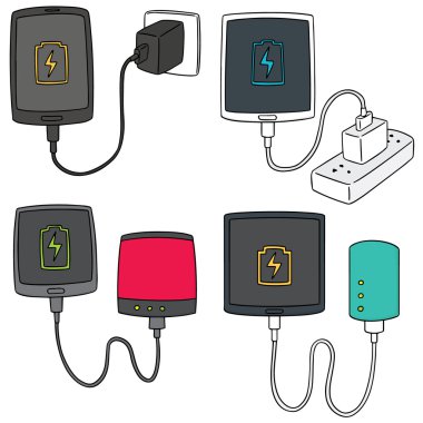 akıllı telefon şarj vektör kümesi