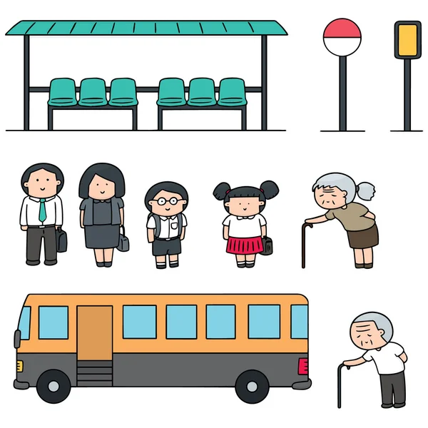 Vector set of bus stop — Stock Vector