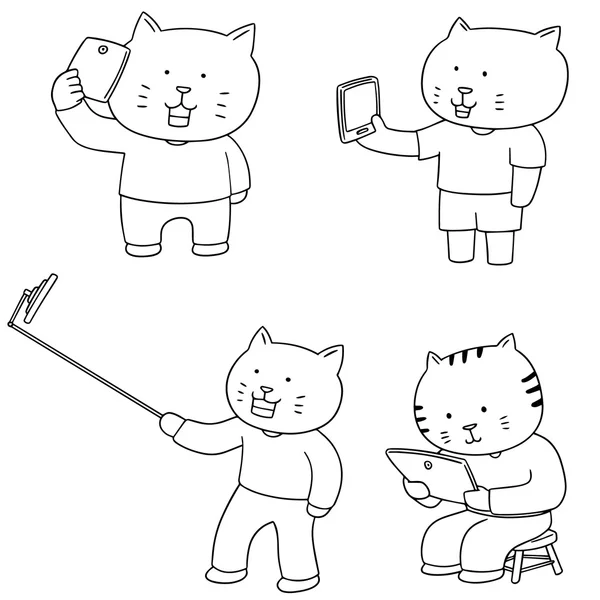 Διάνυσμα σύνολο smartphone εθισμένος γάτα — Διανυσματικό Αρχείο