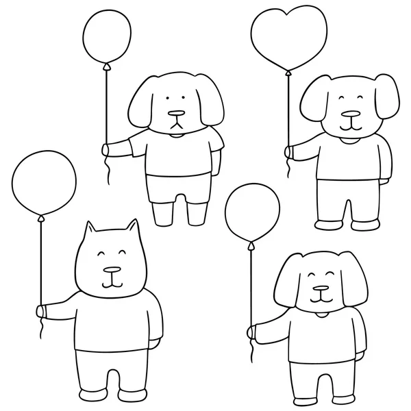 Vector set hond met ballon — Stockvector