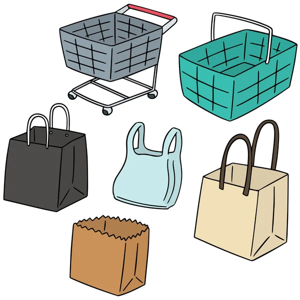 vektör kümesi sepeti, sepet, kağıt torba ve poşet